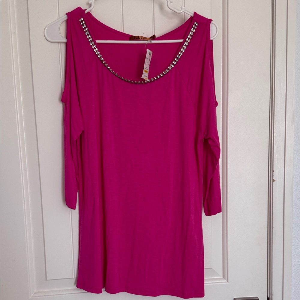 Belldini Fuchsia Embellished Blouse NWT
